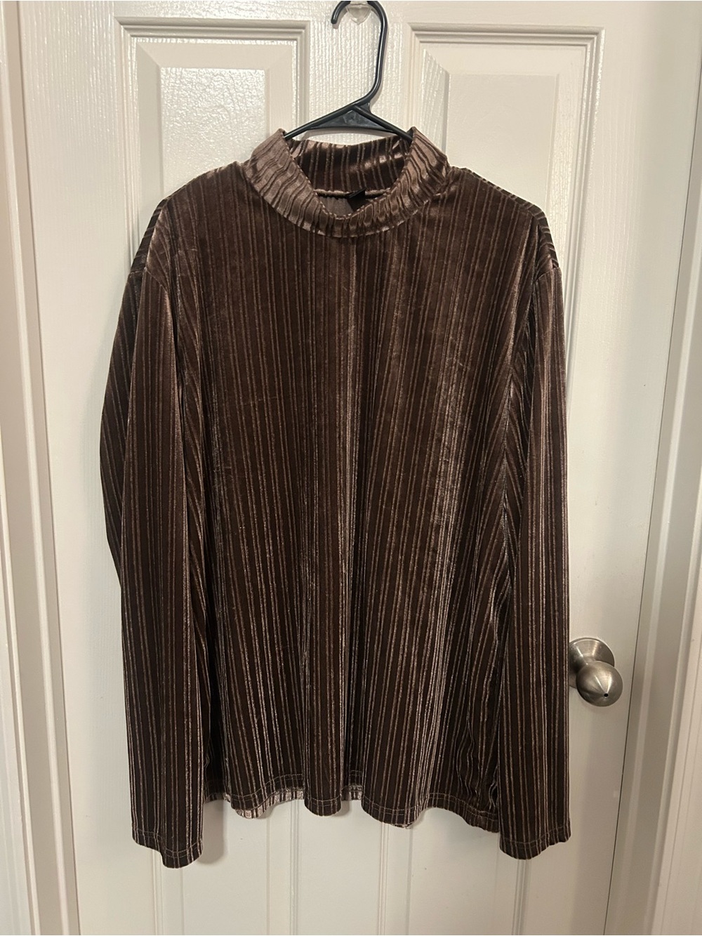 Brown Velvet Mock Neck Long Sleeve